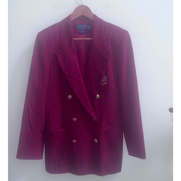 Red Wool Double Crested Logo Blazer Size 10 Charter Club Gold Buttons Old Money - Picture 1 of 8